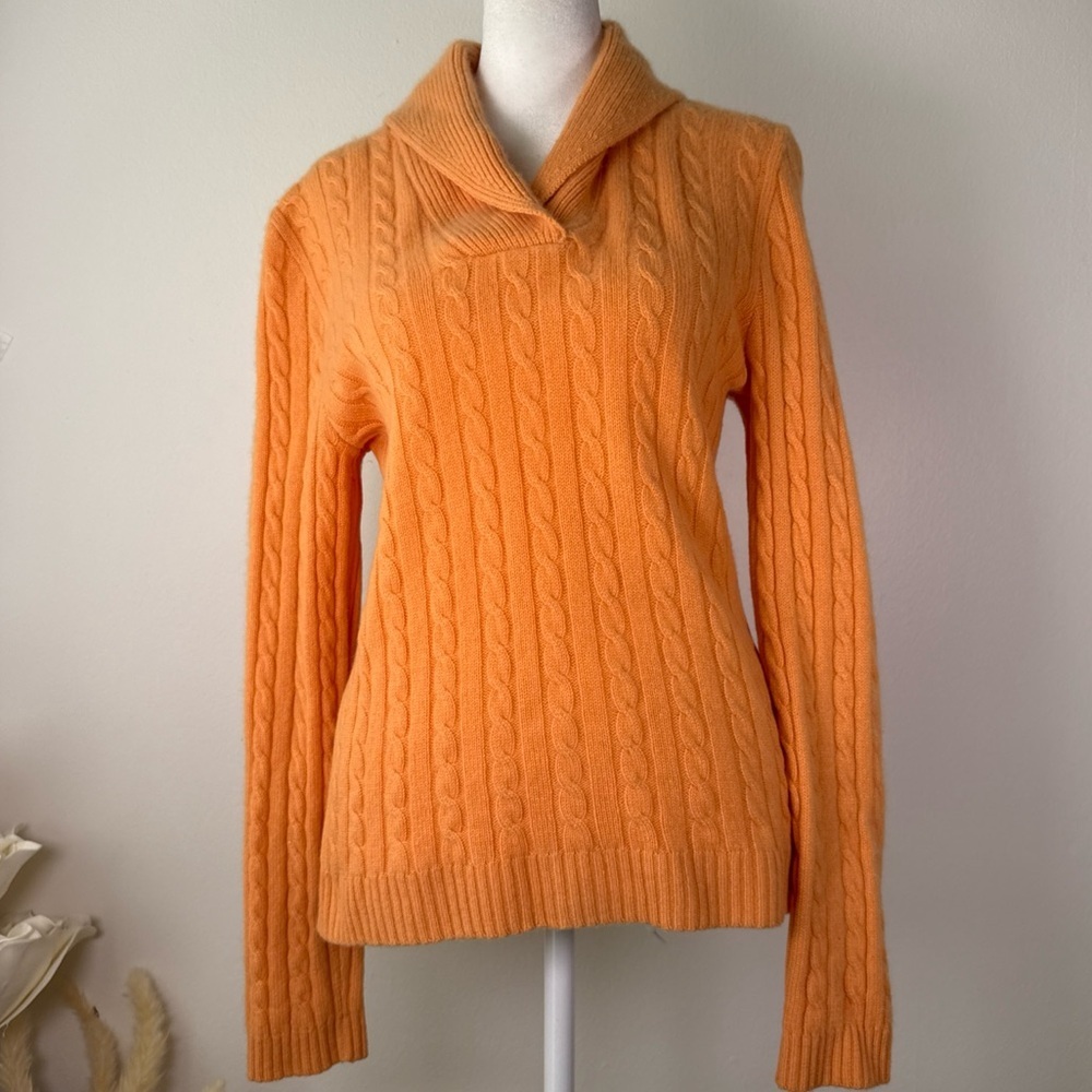 Lauren Ralph Lauren Cashmere Sweater Orange Cableknit Women Size Large Classic